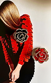 Kristal Gül Özel Tasarım Broş İkili