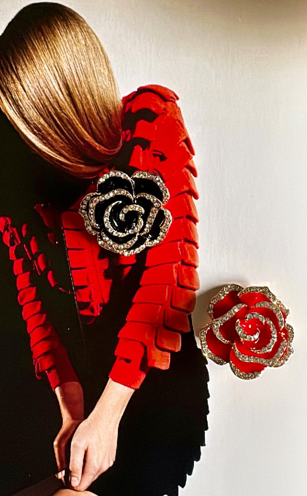 Kristal Gül Özel Tasarım Broş İkili