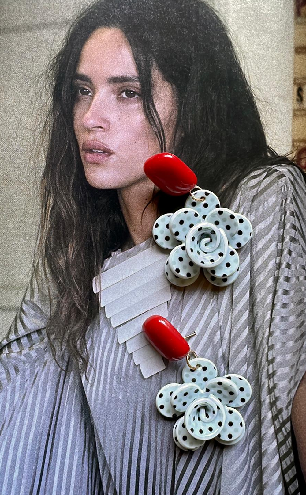 Puantiyeli Rosa Özel Tasarım Küpe